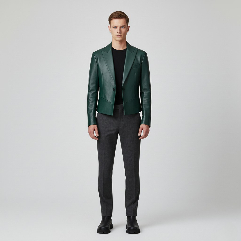 Men's Cropped Faux-Leather Blazer