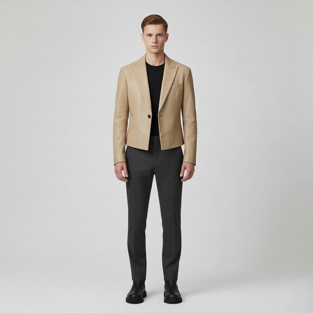 Men's Cropped Faux-Leather Blazer