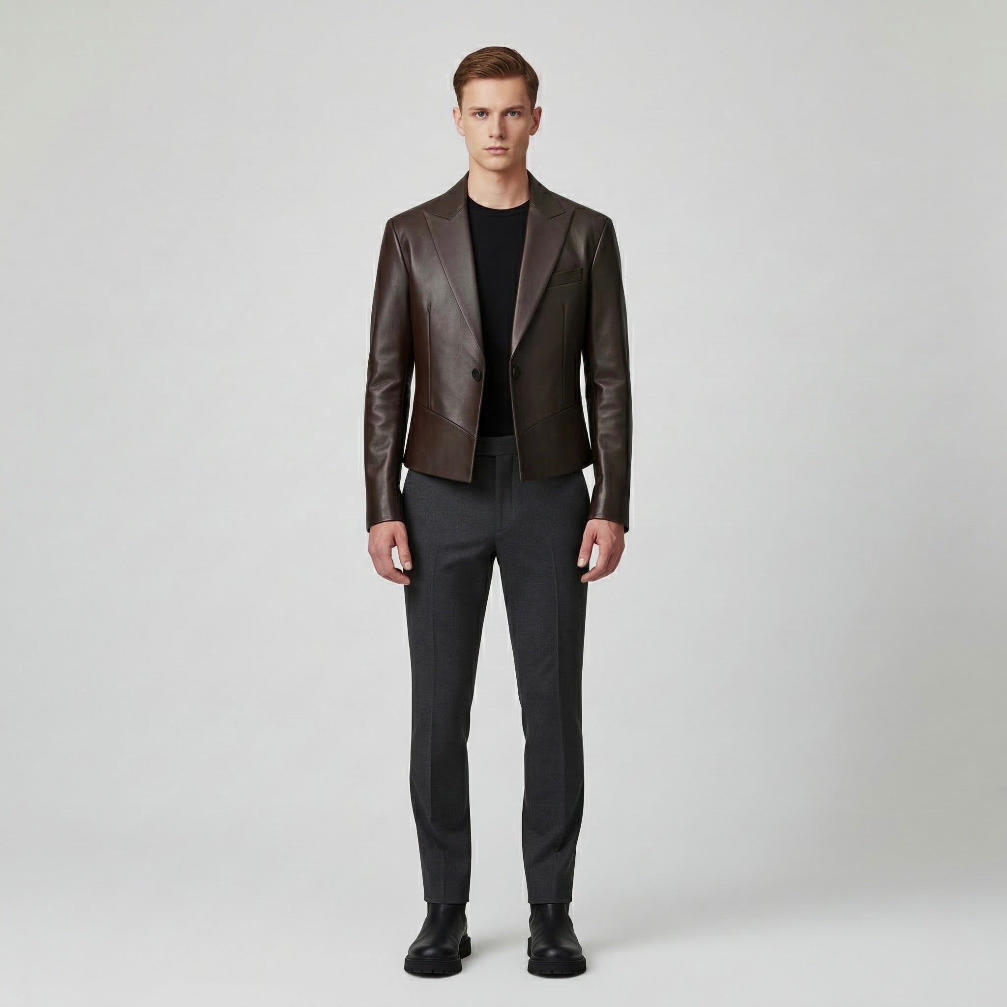 Men's Cropped Faux-Leather Blazer