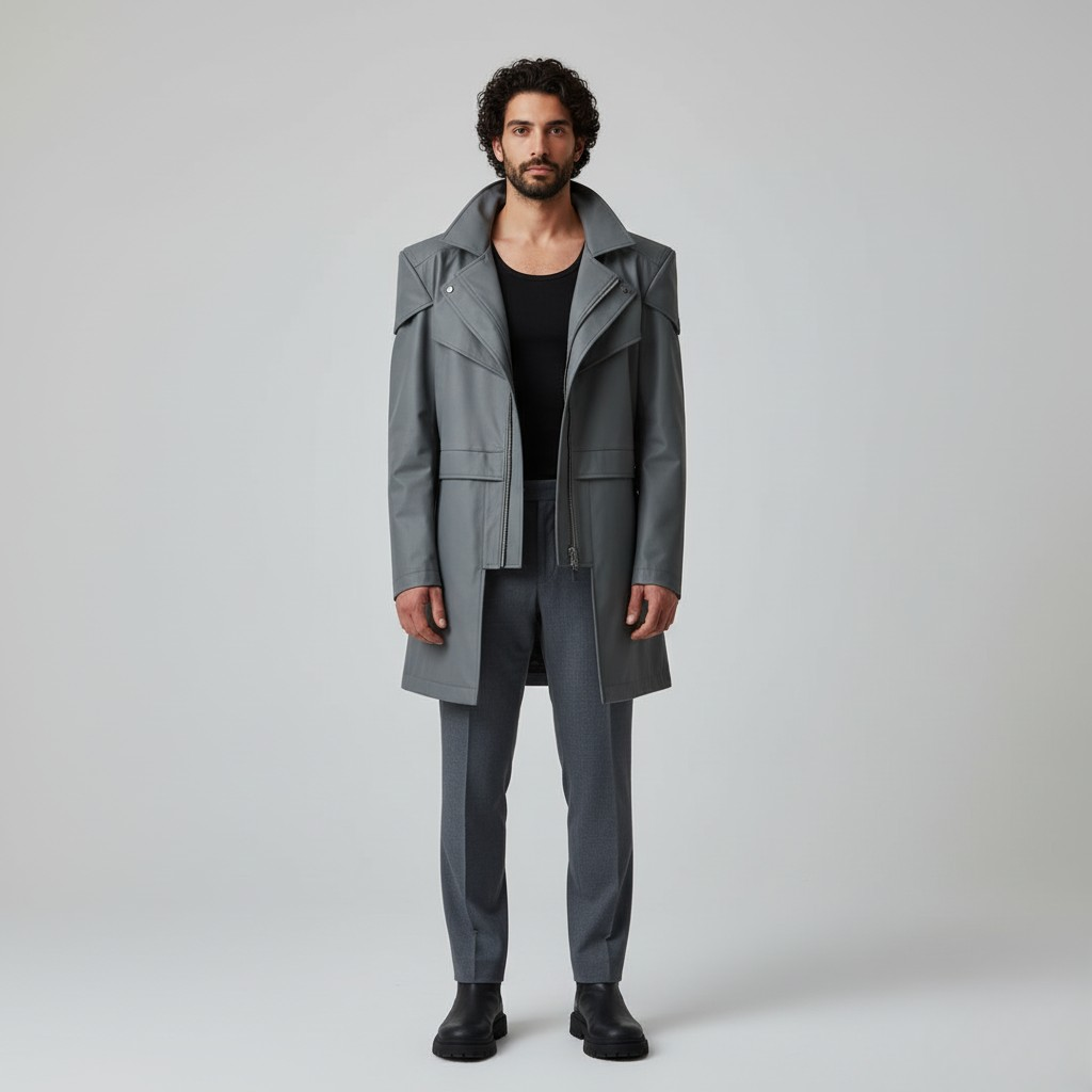 Men's Layered-Collar Zip Coat