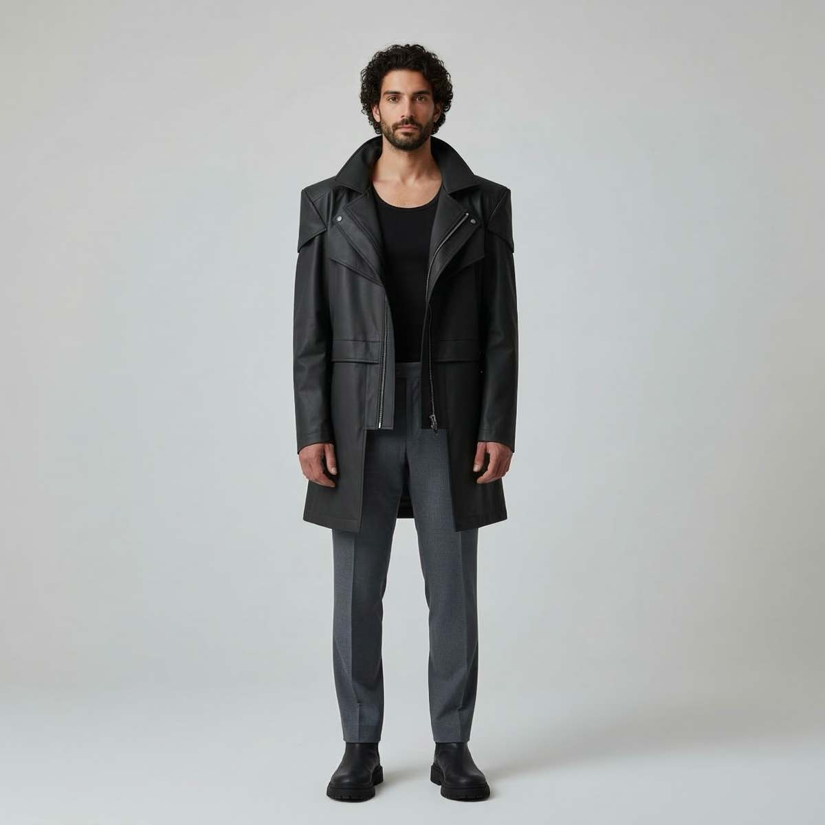 Men's Layered-Collar Zip Coat