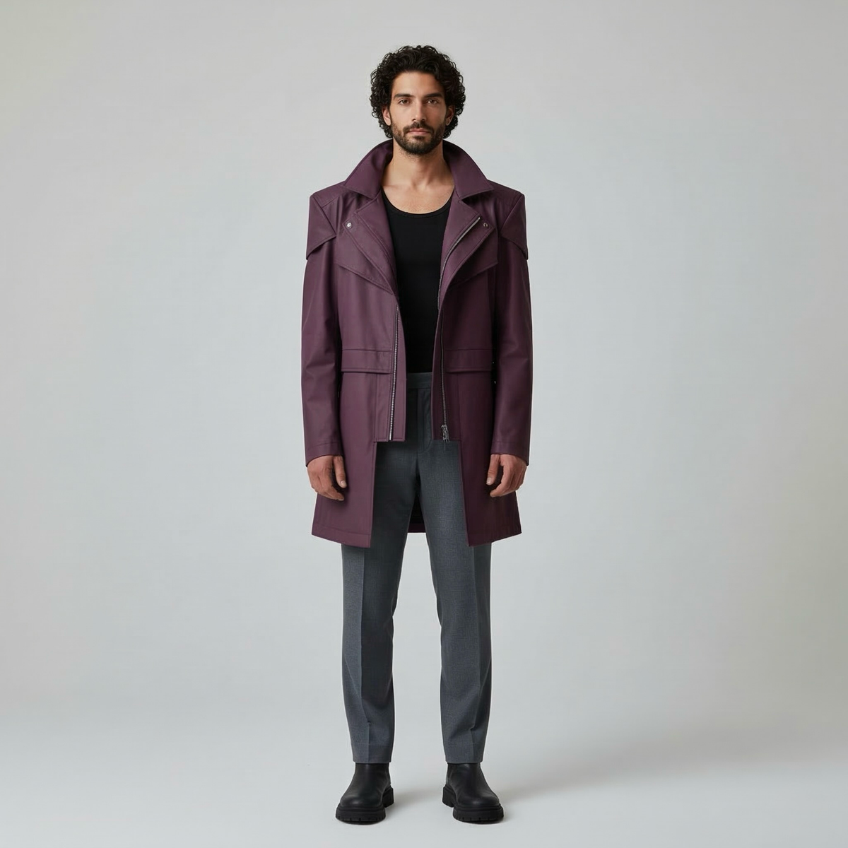 Men's Layered-Collar Zip Coat