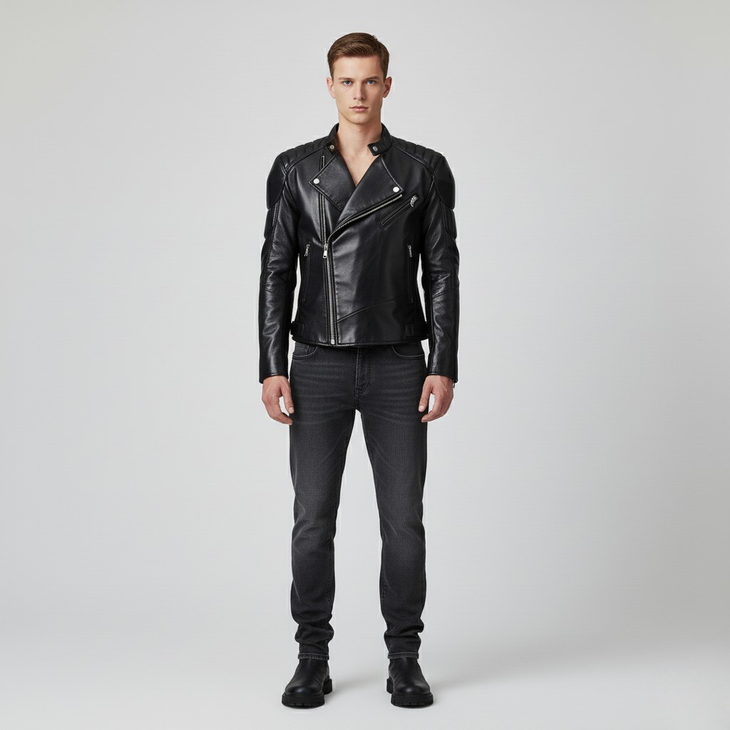 Men's Asymmetric Faux-Leather Moto Jacket