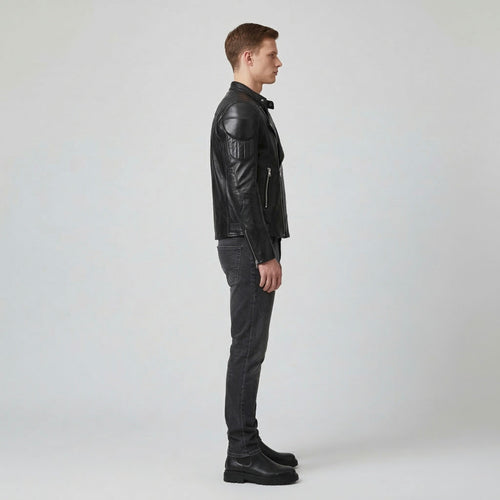 Men's Asymmetric Faux-Leather Moto Jacket