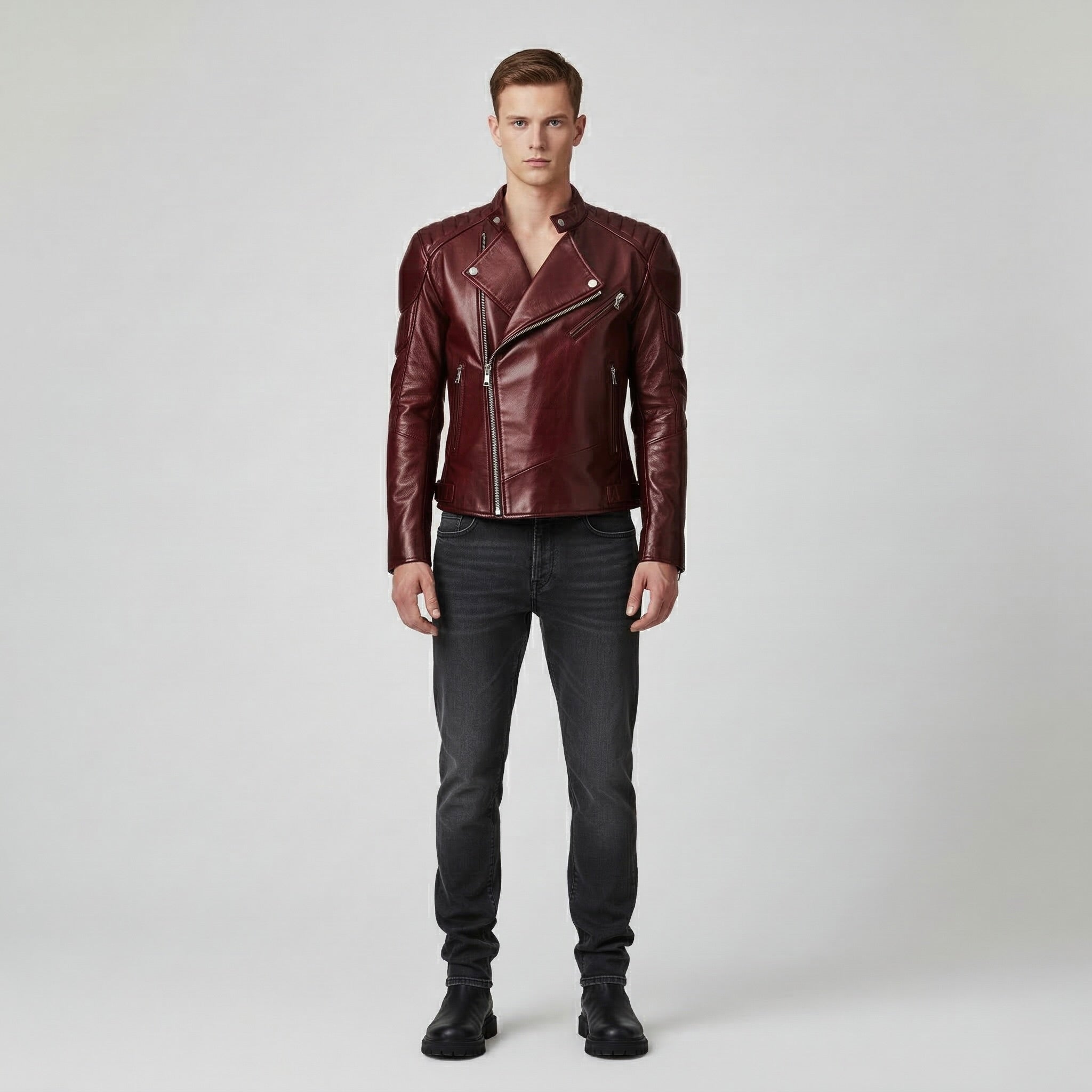 Men's Asymmetric Faux-Leather Moto Jacket