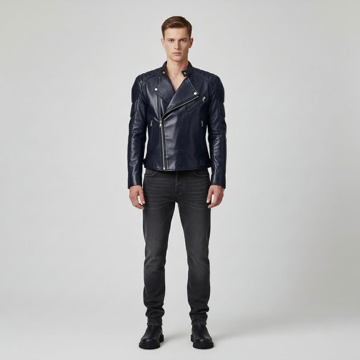 Men's Asymmetric Faux-Leather Moto Jacket