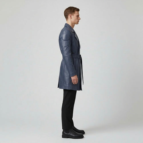 Men's Belted Faux-Leather Overcoat