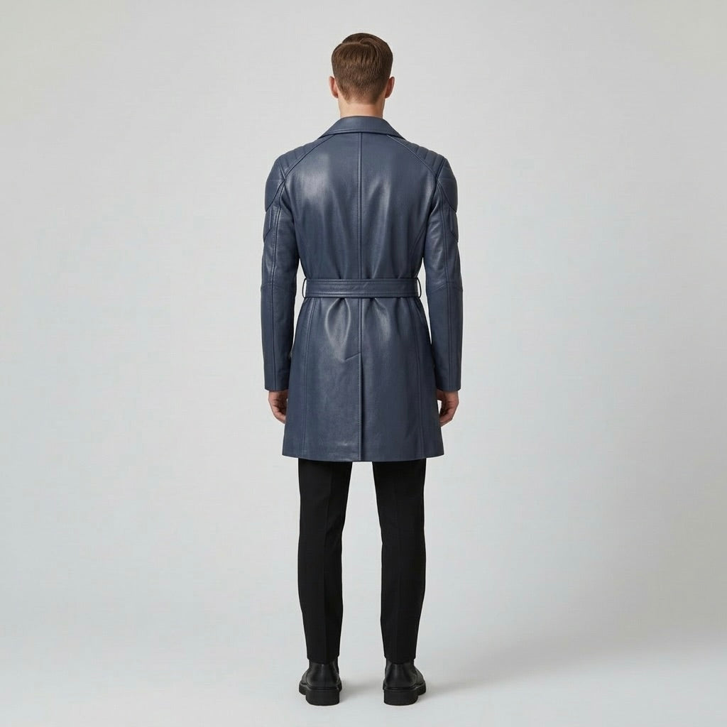 Men's Belted Faux-Leather Overcoat