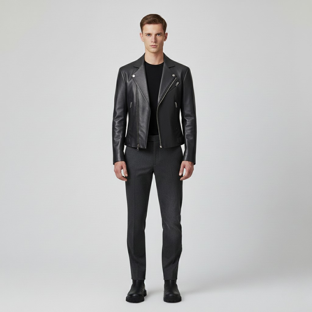 Men's Asymmetric Faux-Leather Jacket