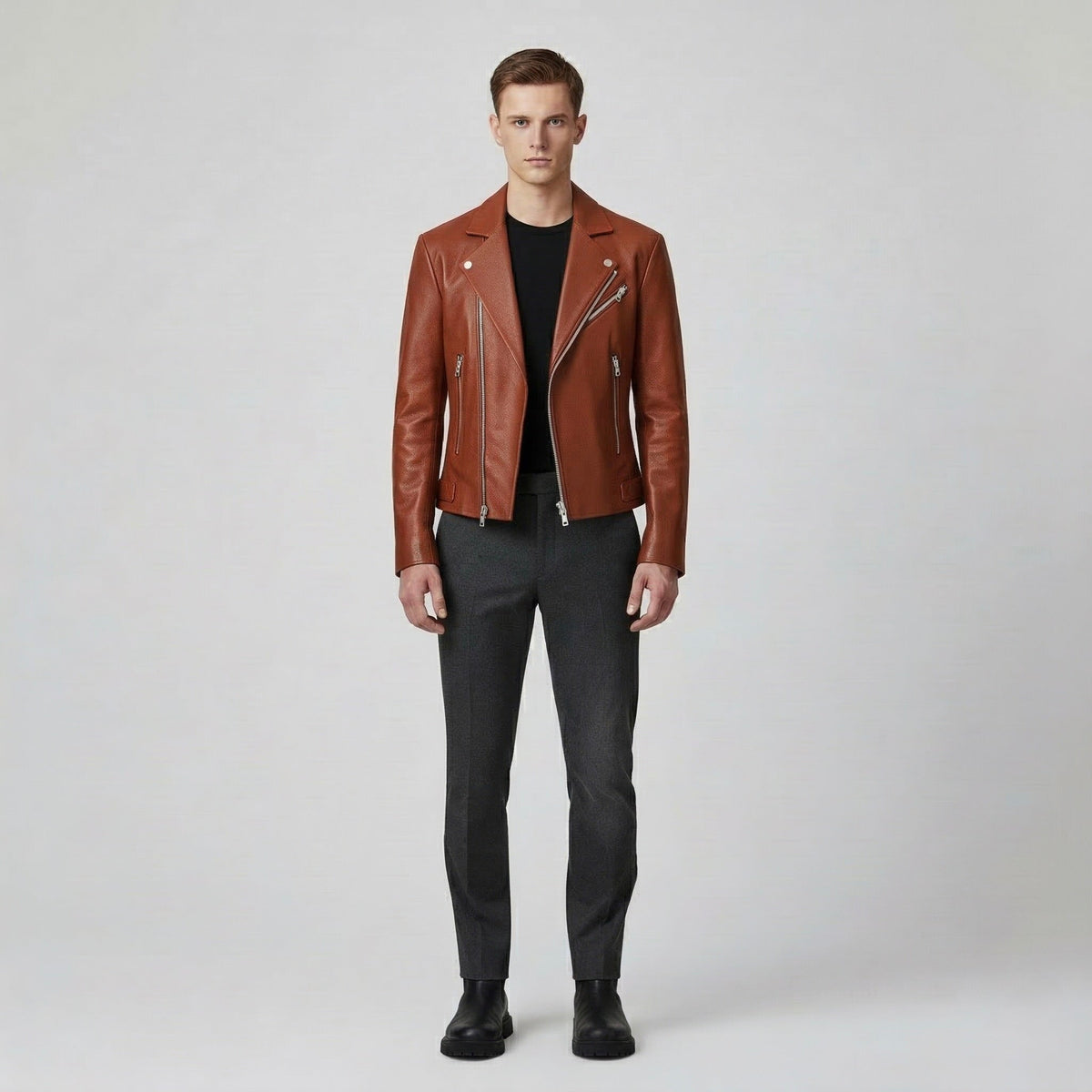 Men's Asymmetric Faux-Leather Jacket