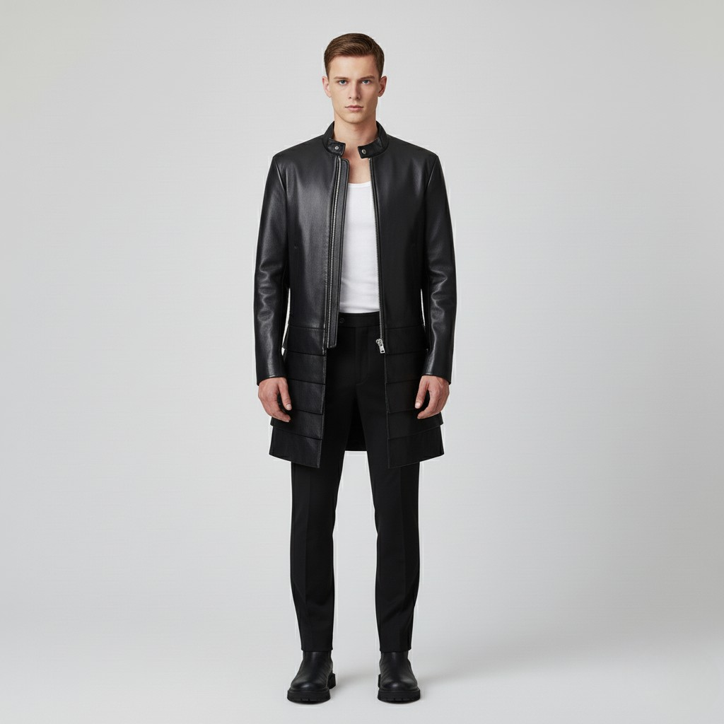 Men's Layered-Panel Faux-Leather Coat