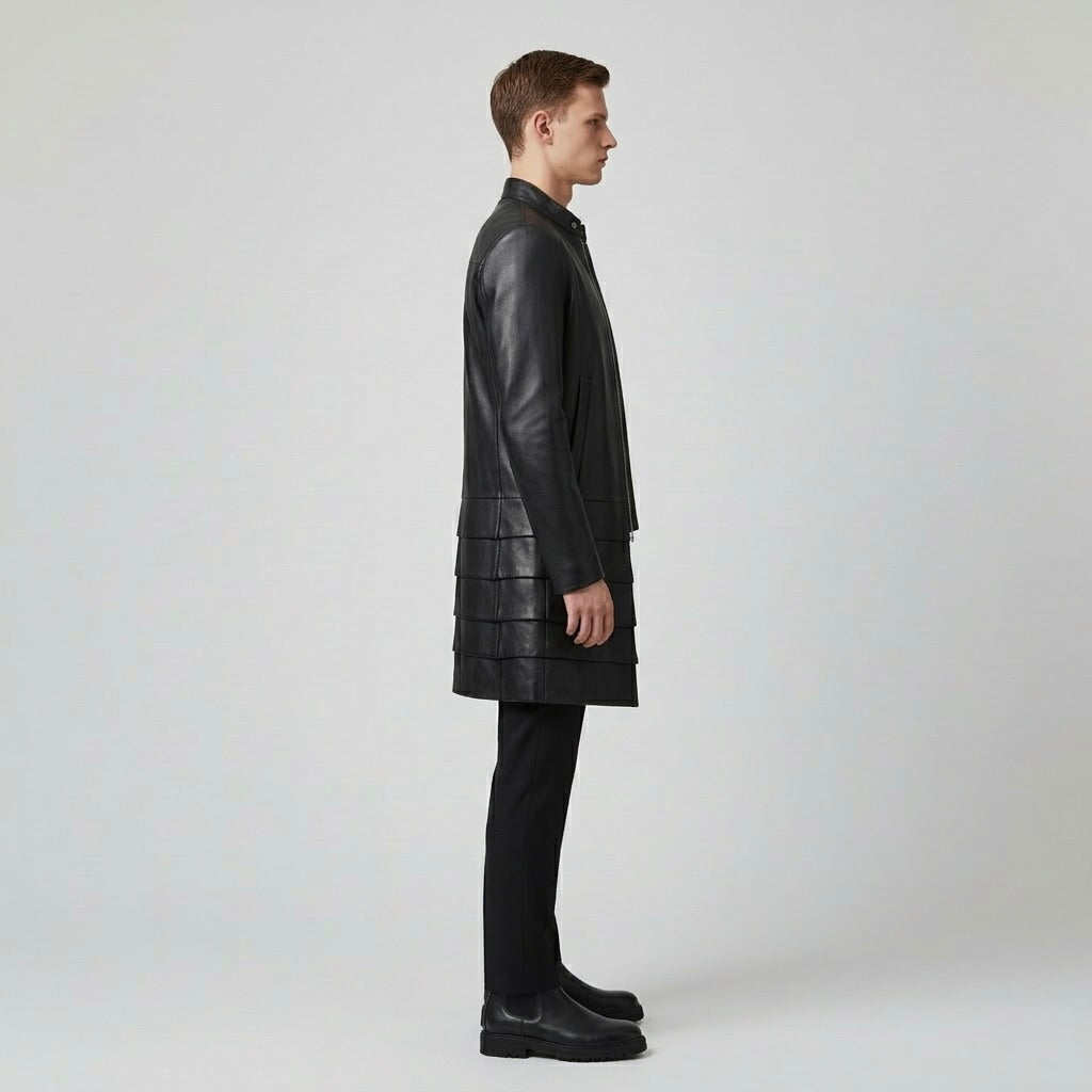 Men's Layered-Panel Faux-Leather Coat