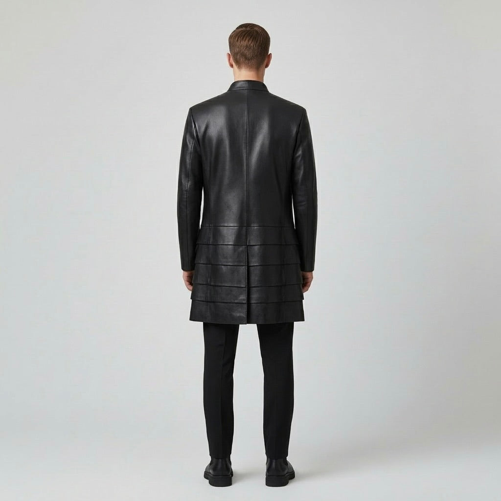 Men's Layered-Panel Faux-Leather Coat