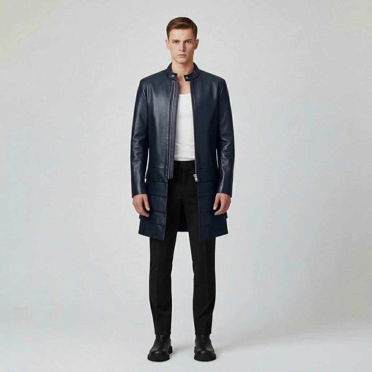 Men's Layered-Panel Faux-Leather Coat