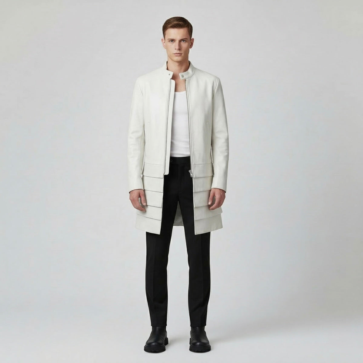 Men's Layered-Panel Faux-Leather Coat