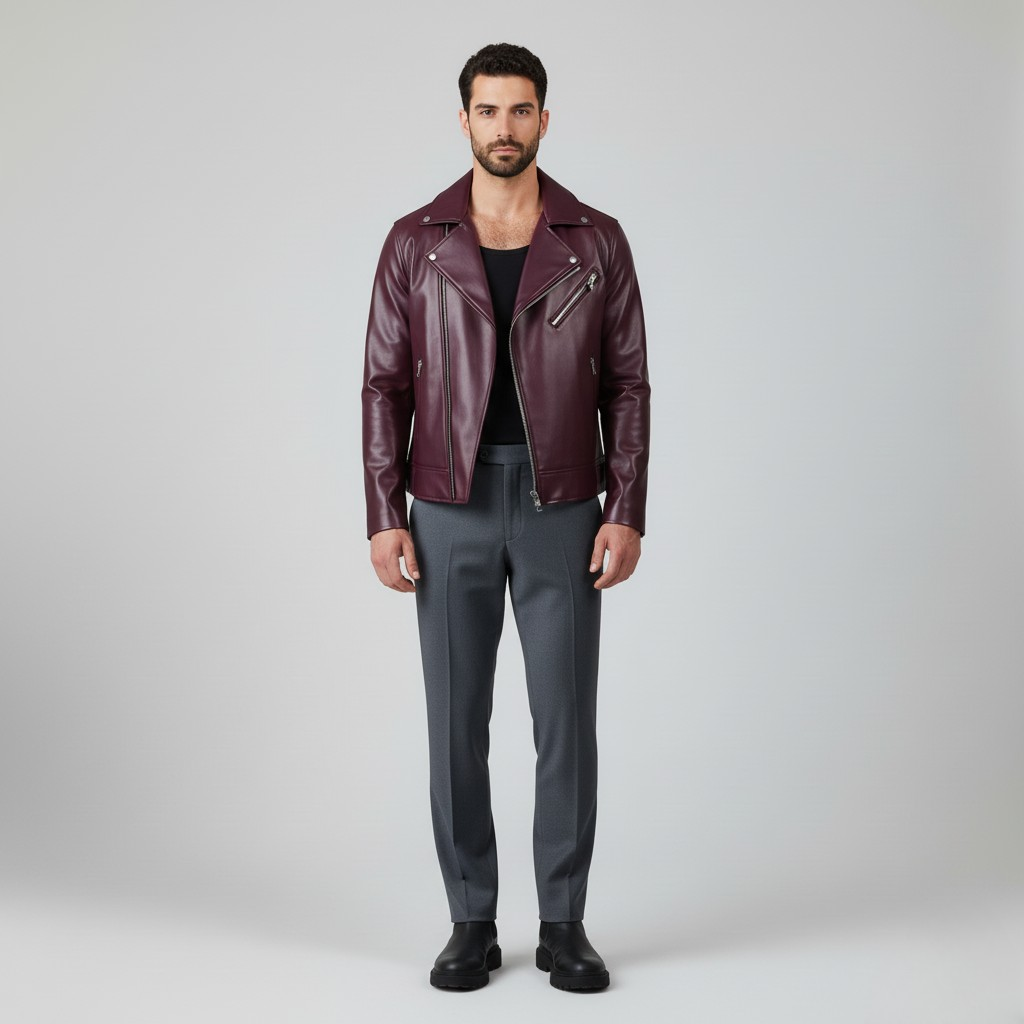 Men's Faux-Leather Moto Zip Jacket