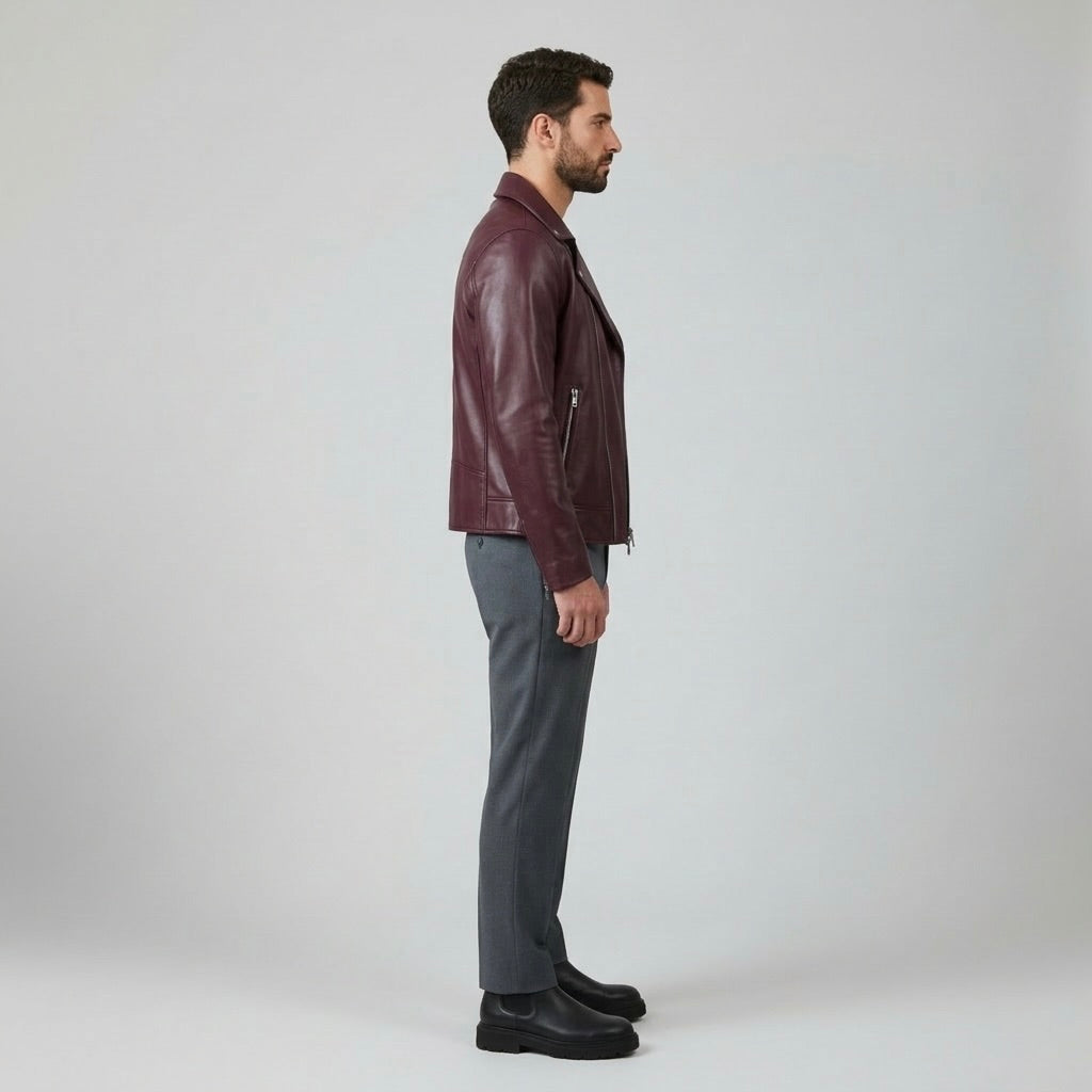 Men's Faux-Leather Moto Zip Jacket