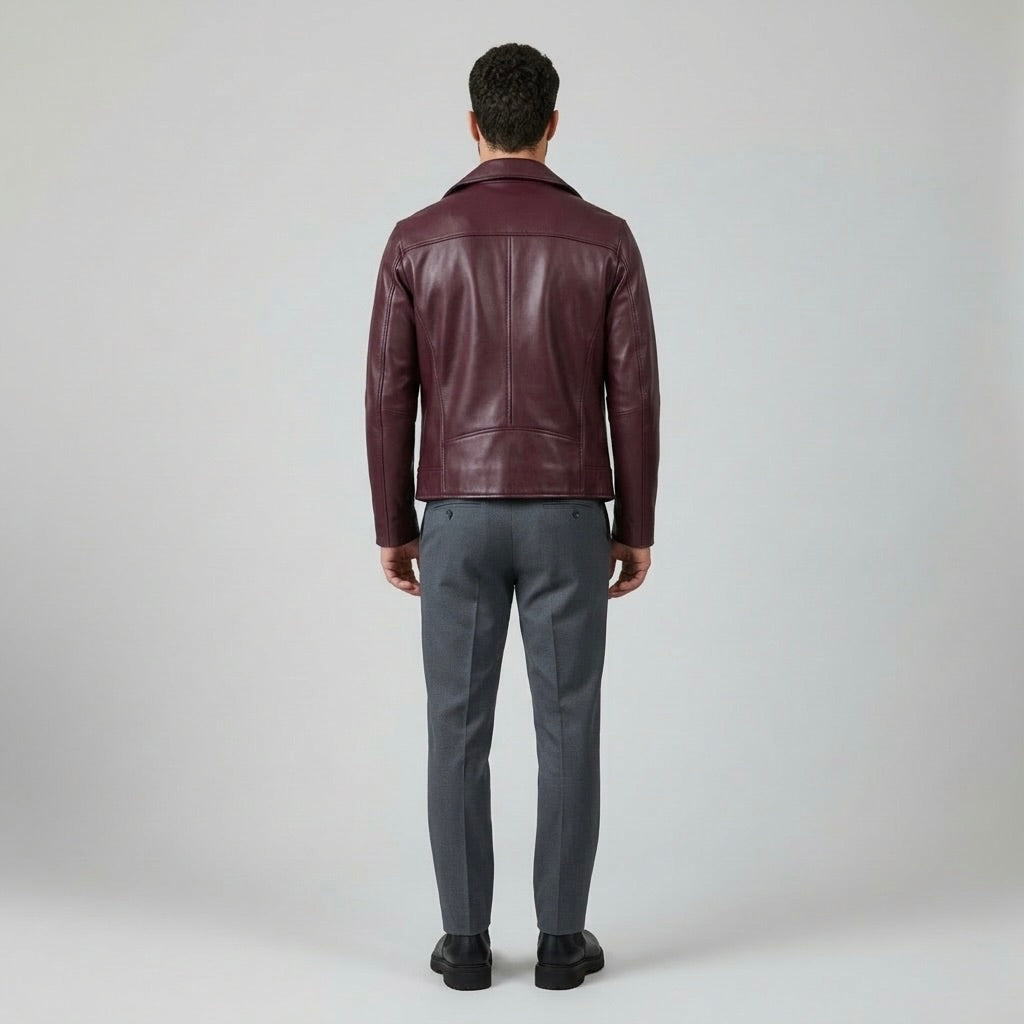 Men's Faux-Leather Moto Zip Jacket