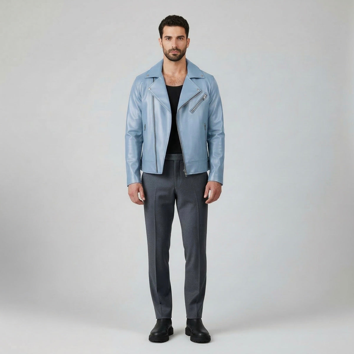 Men's Faux-Leather Moto Zip Jacket