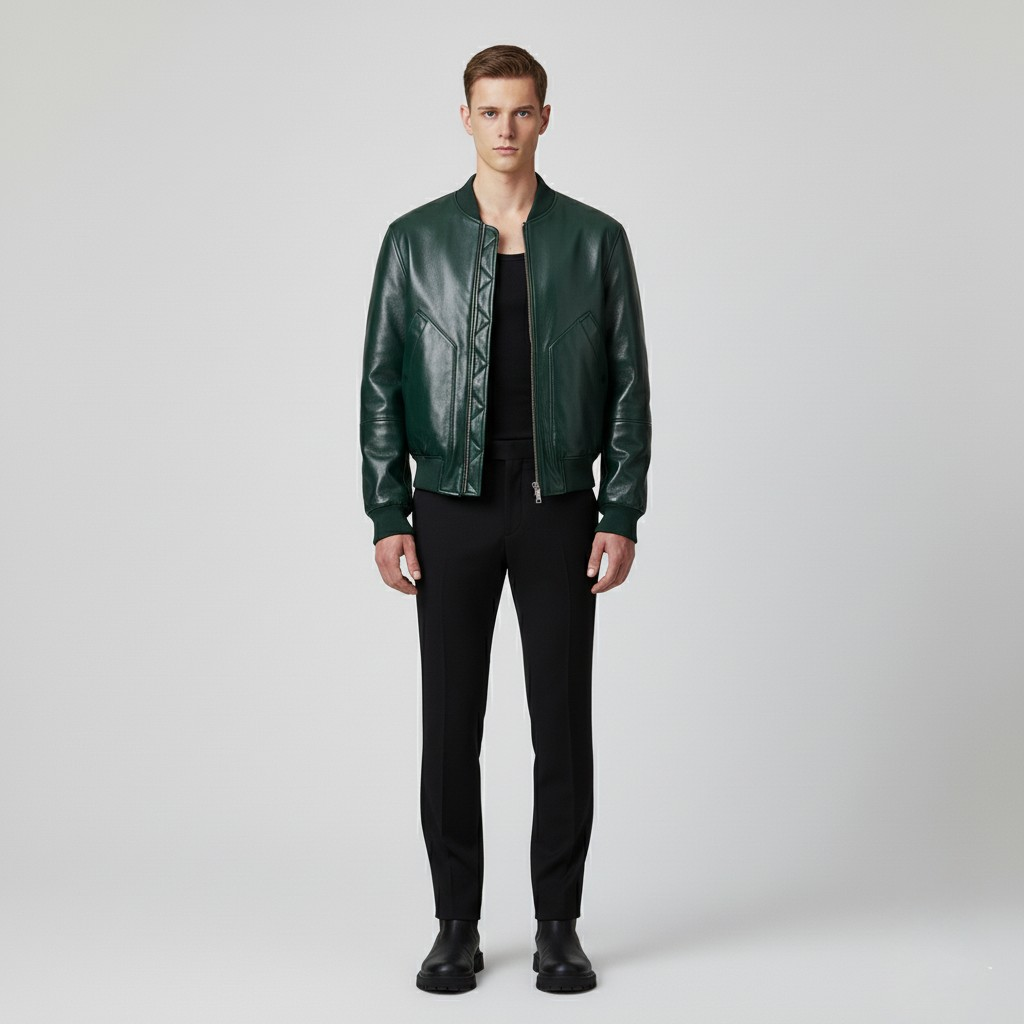 Men's Faux-Leather Zip Bomber Jacket