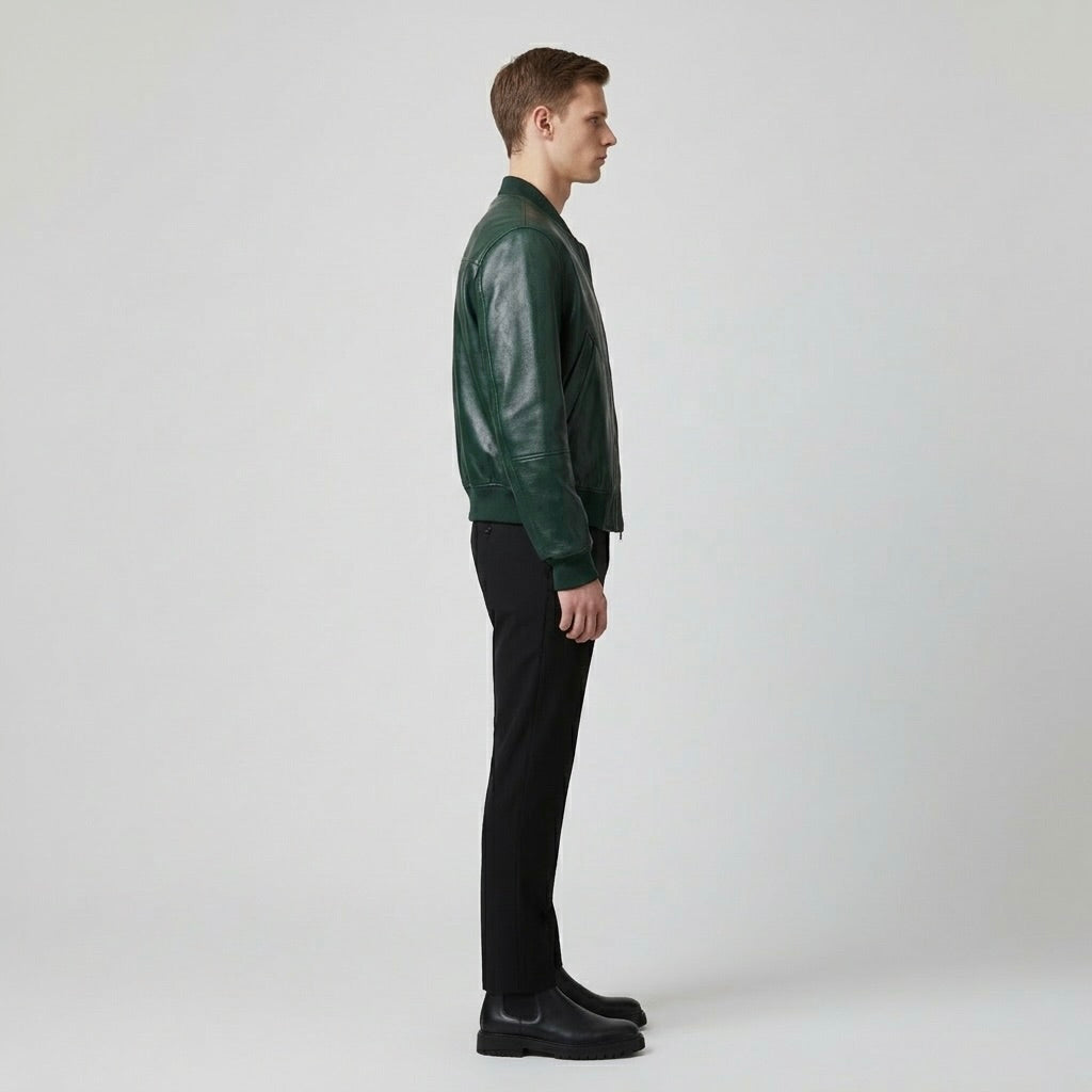 Men's Faux-Leather Zip Bomber Jacket