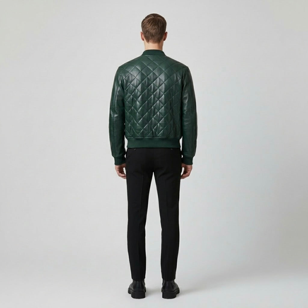 Men's Faux-Leather Zip Bomber Jacket