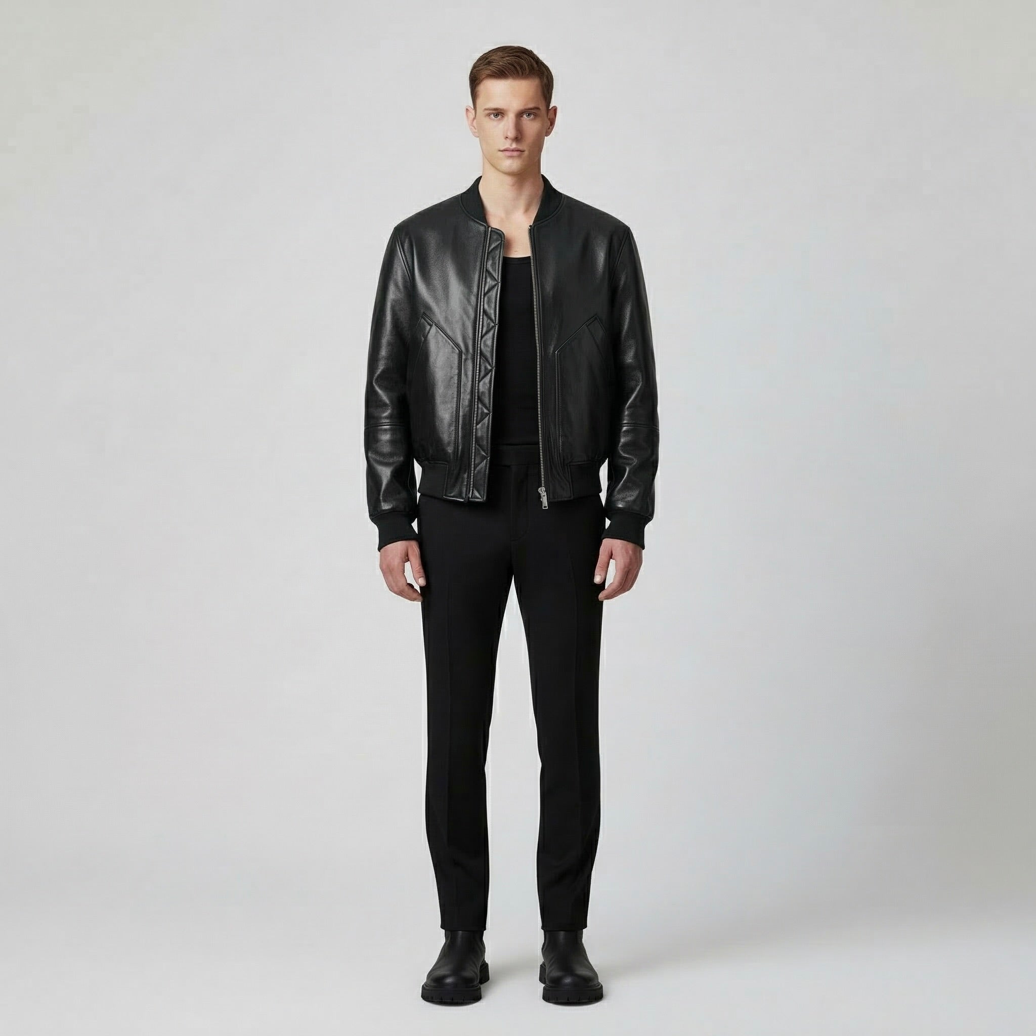 Men's Faux-Leather Zip Bomber Jacket