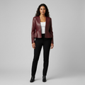 Women's Sculpted Faux-Leather Peplum Jacket