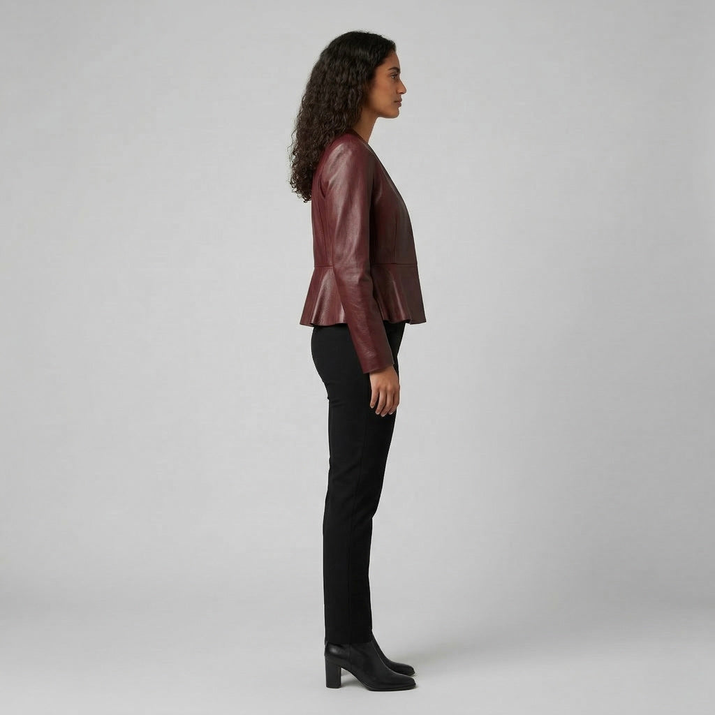 Women's Sculpted Faux-Leather Peplum Jacket