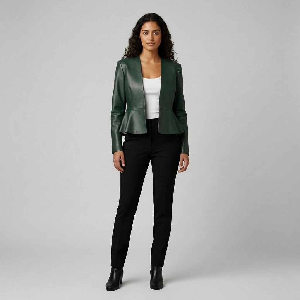 Women's Sculpted Faux-Leather Peplum Jacket