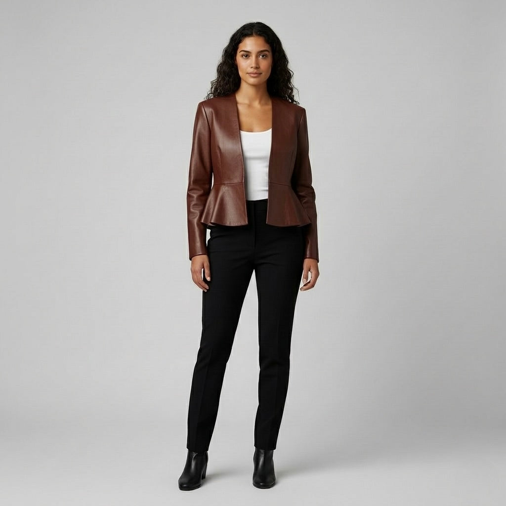 Women's Sculpted Faux-Leather Peplum Jacket