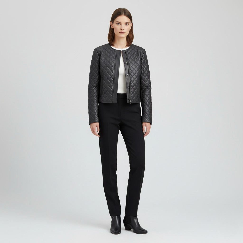 Women's Quilted Faux-Leather Jacket