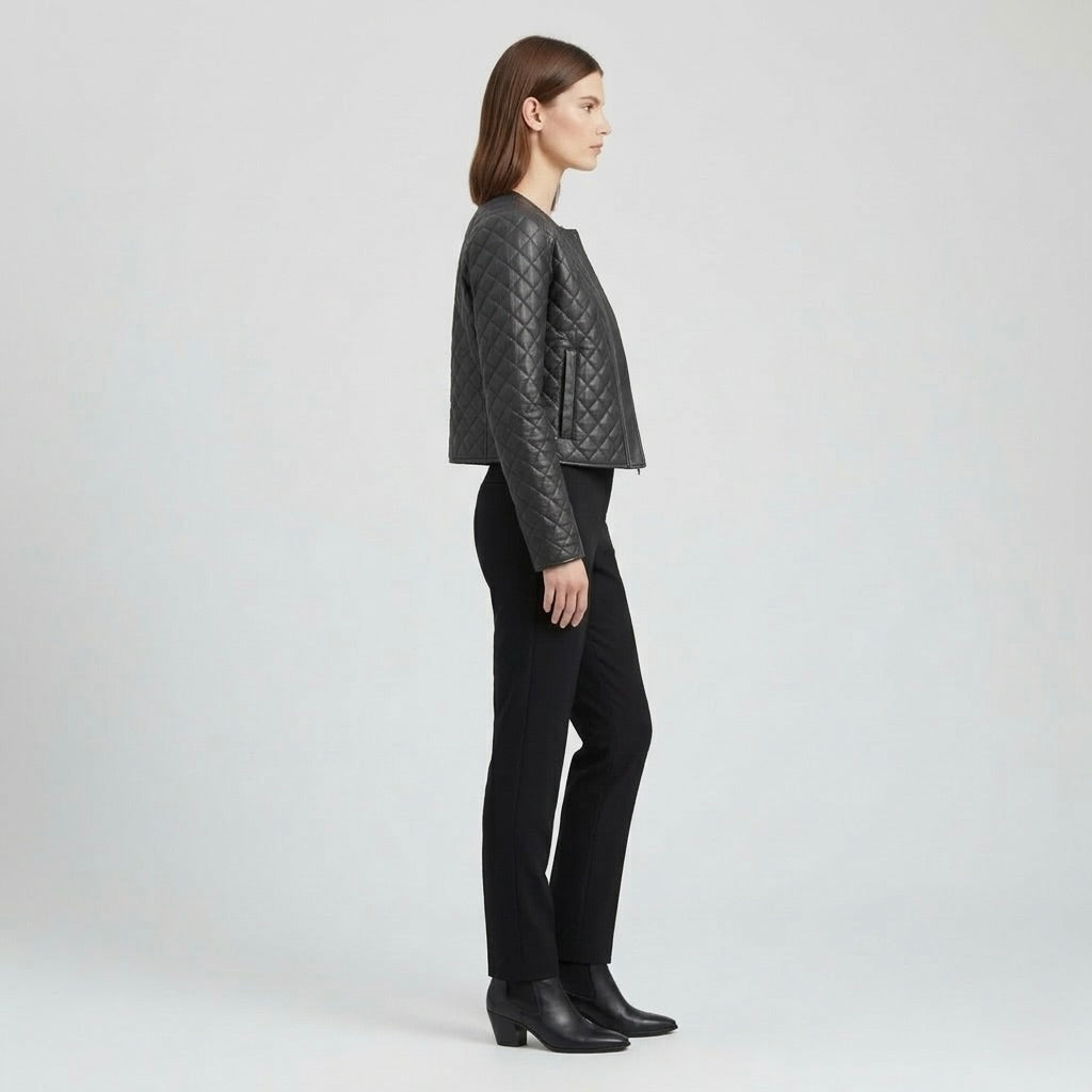 Women's Quilted Faux-Leather Jacket