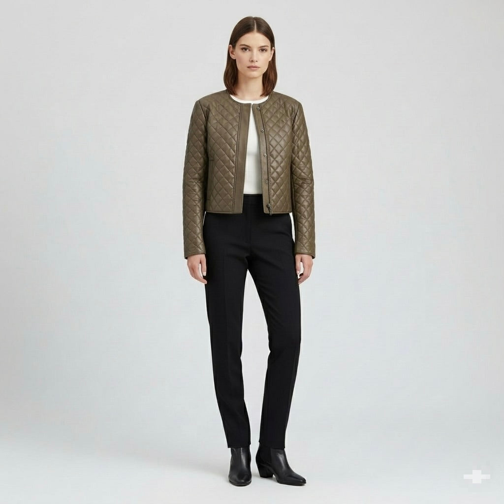 Women's Quilted Faux-Leather Jacket